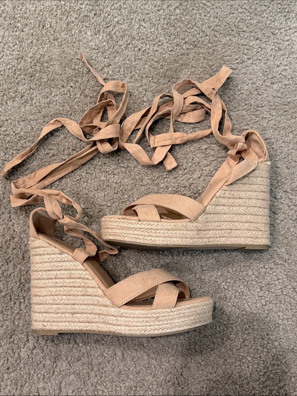 VENUS Nude/Tan Espadrille Lace-Up Wedge Sandals